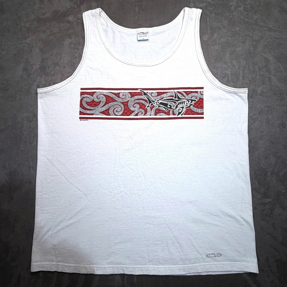 Vintage Crazy Shirts Hawaii Tank Top 90's Y2K Mens Large Tribal Shark Surf Y2K